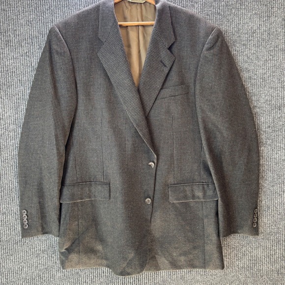 Vintage Wool Blazer Mens 44L‎ Houndstooth Evan Picone Retro Preppy Dark Academia - Picture 1 of 10